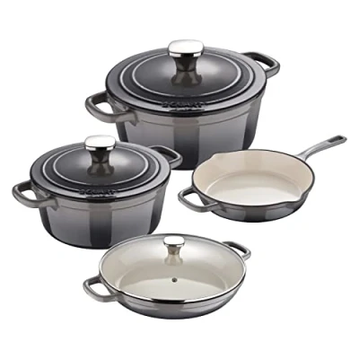 Imagen de MasterPRO UniqueBatería de Cocina 7 PiezasJuego 3 Cacerolas 19, 27 y 30,5 cm con Tapas 1 Sartén 24,5cmHierro FundidoPara Todo Tipo CocinasJuego +