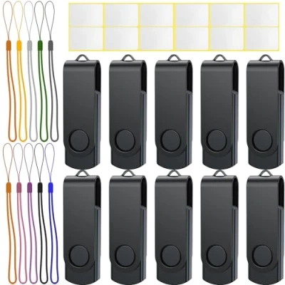 Imagen de Uflatek Memoria USB 16 GB Pendrives 10 Piezas,Giratoria Flash 2.0 Negro Pen Drive Portátil Pendrive Almacenamiento de Datos con Llavero Acollador