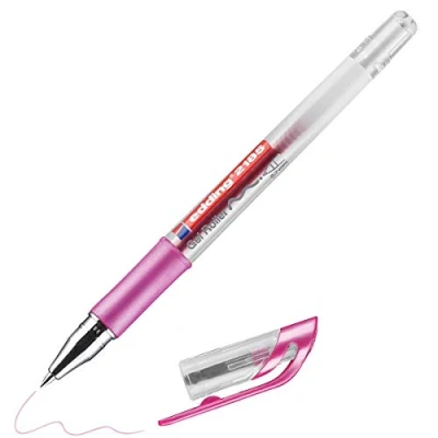 Imagen de edding 2185 roller gel rosa metálico 1 rotulador 0,7 mm bolígrafo de para escribir, colorear o decorar bullet journals purpurina, mandalas
