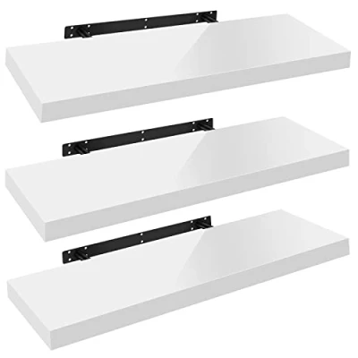 Imagen de WOLTU Estante de Pared Tablero Volato Juego 3 Flotante Libre CD DVD Libro Madera 80x22,9x3,8cm, Blanco, RG9480ws