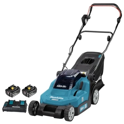 Imagen de Makita DLM382PM2 Cortacésped doble de iones litio LXT 18 V (36 V) 38 cm con 2 baterías 4,0 Ah y cargador puerto