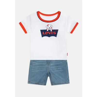Imagen de Levi&#039;s Batwing Ringer TEE SET Shorts vaqueros para niños, Talla: 18m, White