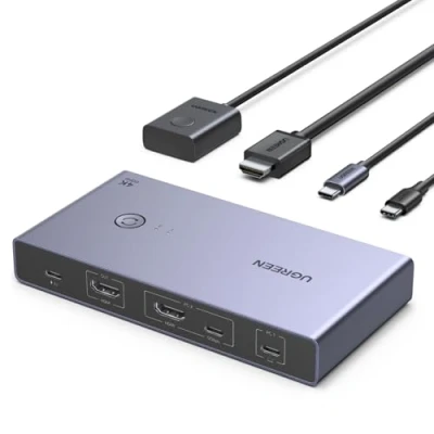 Imagen de UGREEN KVM Switch HDMI USB C 4K 60Hz 2 Entradas 1 Salida con 4 Puertos 3.0 3A1C 5Gbps Conmutador Compatible MacBook PS5 Ordenador Host Steam Deck Cable y de Vídeo Incluidos