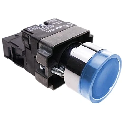 Imagen de BeMatik Pulsador momentáneo 22mm 1NC 400V 10A Normal Cerrado con luz LED Azul