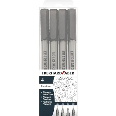 Imagen de EBERHARD FABER 558104 Pigment fineliner negro, 4 rotuladores con tinta resistente al agua