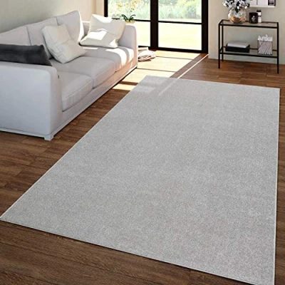 Imagen de TT Home Alfombra Salón Pelo Corto Moderno Diseño Liso Atemporal, Color:Plata, Tamaño:80x150 cm
