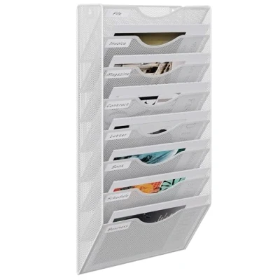 Imagen de EasyPAG organizador de 8 niveles malla A4 en bandeja pared para archivos, correo, revistas, color blanco