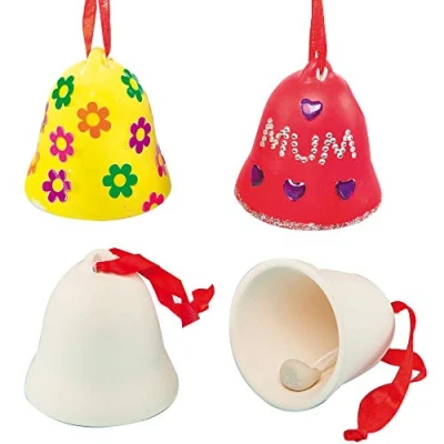 Imagen de Baker Ross Campanas de cerámica personalizables: suministros creativos arte y manualidades navideños para que los niños hagan decoren (paquete 4)
