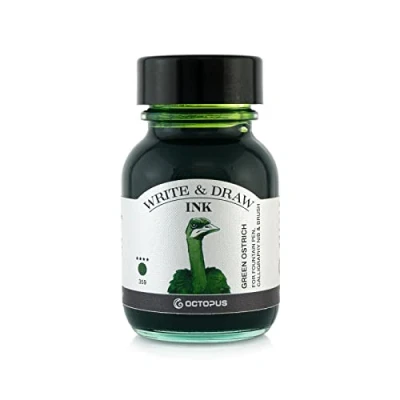 Imagen de Octopus Write and Draw Ink 359 Green Ostrich tinta resistente al agua para escribir y dibujar, caligráfica, de dibujo a la luz, color verde, 50 ml