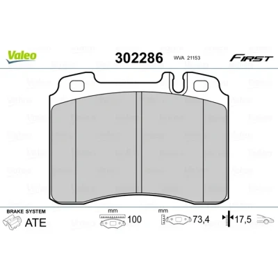 Imagen de VALEO 302286 Juego de pastillas freno Eje delantero excl. contacto avisador desgaste Chapa antichirridos MERCEDES BENZ: Clase E Berlina