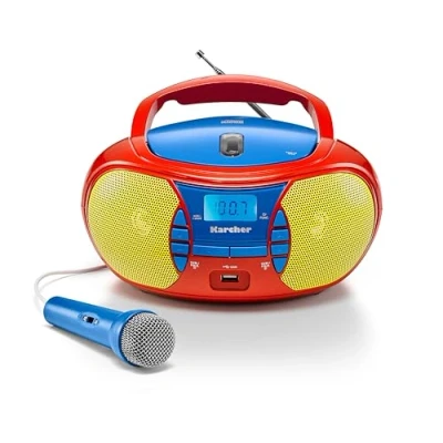 Imagen de Karcher RR 5026 Radio portátil para niños, Multicolor (Reproductor de CD, FM, USB y micrófono)
