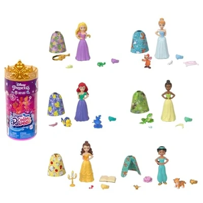 Imagen de Mattel Disney Princess Minis color Reveal Muñeca princesa surtida que revela su con agua accesorios sorpresa, juguete +3 años (HMB69)