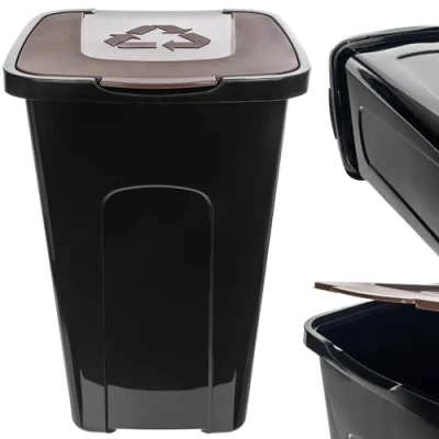 Imagen de KADAX Cubo de basura grande, rectangular, poliuretano, para separar vidrio, plástico y residuos orgánicos, 50 litros, marrón