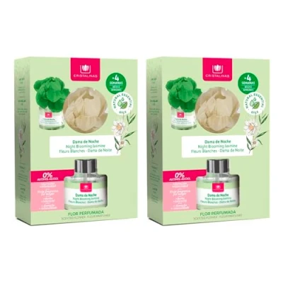Imagen de CRISTALINAS Pack 2 Ambientador Flor Perfumada Aroma Dama de Noche Larga Duración 4 Semanas 2x40ml 0% Alcohol