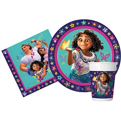 Imagen de Ciao Kit Vajilla de Fiesta Disney Encanto para 8 personas (36 pcs: platos Ø23cm, vasos 200ml, 20 servilletas 33x33cm)