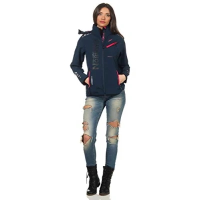 Imagen de Geographical Norway REINE LADY Chaqueta Softshell Impermeable Mujer Capucha Exteriores Cortavientos Invierno Actividades Senderismo Aire Libre (Marine XL) Talla 4