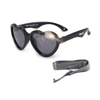 Imagen de Maesy Gafas de sol para bebé Maes 0 2 años Flexibles Banda elástica ajustable Protección polarizada UV400 Niños y niñas Corazón (Negro)