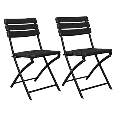 Imagen de 7H SEVEN HOUSE Pack 2 Sillas Plegables Efecto Madera Negro 55x46x81cm 7house