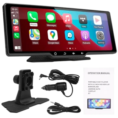 Imagen de Pantalla Coche de CarPlay/Android Auto Inalámbrico Portátil Radio con táctil Bluetooth Mirror Link Transmisor FM/USB/TF (9,3 Pulgadas sin cámara)