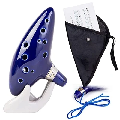 Imagen de Czemo Ocarina Zelda 12 Agujeros Instrumento Cerámica Alto C, Soporte Blanco, Cuerda, Bolsa, Instrucciones