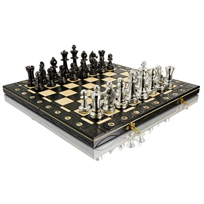 Imagen de Staunton Dorado Y Plata 40 cm / 16 Pulgadas de plástico Metalizado n. 5 Juego ajedrez Figuras, Tablero Madera, Cargado Metal, ... (Plata)