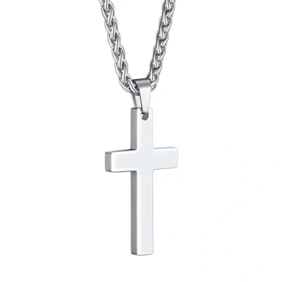 Imagen de PROSTEEL Collar Hombre Mujer Colgante de Cruz Sencilla Acero Inoxidable con Cadena Trigo 60cm Religioso para