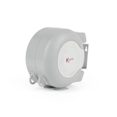 Imagen de Cuerda de tender retráctil Kleeneze KL064332FEU7 30 metros, montaje en pared con un soporte giratorio, duradera y compacta, secado natural, uso interiores exteriores, gris