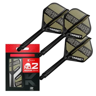 Imagen de Target Darts Dimitri Van den Bergh K Flex Flights and Shaft System, No.2 (Medio, 33mm) Pack de 3 Kflex All In One Flights, Player Edition Accesorios para Dardos Potencia Dart