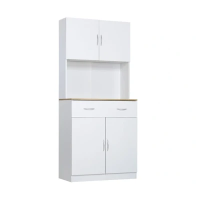 Imagen de HOMCOM Alacena de Cocina Armario Mueble Auxiliar con Puertas Cajón y Estantes Ajustables Antivuelco para Comedor Salón 80x40x180 cm Blanco