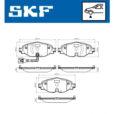 Imagen de SKF VKBP 80018 E Juego de pastillas freno con contacto avisador desgaste VOLKSWAGEN: Golf 7, 7 Variant, Passat B8 Berlina
