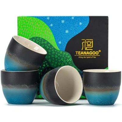 Imagen de TEANAGOO Taza de Té Japonesa, 5.6 Oz/ 160ml,Gradiente Azul Marino,H23,4 Piezas/caja,Tazas Japonesas,Tazas Chinas,Tazas del Japón Ocupado,Tazas Asiáticas sin Asas,Taza