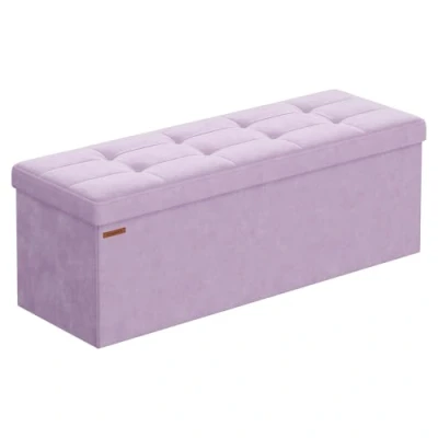 Imagen de SONGMICS Puff Almacenaje, Baúl de Almacenaje Plegable, 38 x 110 cm, Taburete Reposapiés, Banco Cubo, Soporta hasta 300 kg, para Sala Estar, Dormitorio, Entrada, Lila Claro LSF277P01