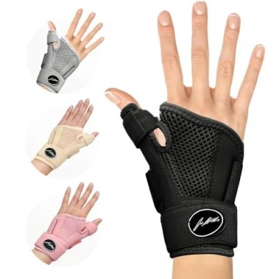 Imagen de Muñequera Pulgar con Férula Dedo Desarrollada por Médicos Tendinitis Ajustable a Cualquier Tamaño Para Hombre y Mujer Mano Derecha e Izquierda Libro Manual Incluido Negra