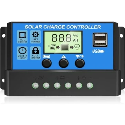 Imagen de [Actualizado] Controlador de carga Solar PWM 30A, regulador placa 12V/24V con pantalla LCD ajustable Puerto USB dual Configuración del temporizador Parámetro automático Controller