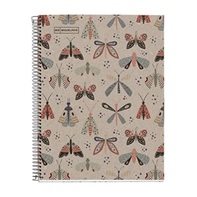 Imagen de Miquelrius Cuaderno A4, Rayado horizontal 7 mm, Papel reciclado de 80 g/m², Hojas un color, reciclado, Espiral, rayado, Eco Mariposas