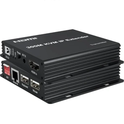 Imagen de 300M IP HDMI KVM extender, extender sobre RJ45 cat6 cable Ethernet 1080p multipunto Connect network switch soporte PC DVR TV ratón teclado (KVM Extender)