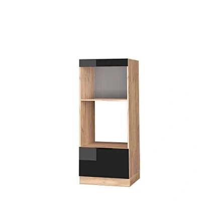 Imagen de Vicco Armario para microondas Fame Line, Roble Negro Alto Brillo/Roble Dorado, 60 cm Abra