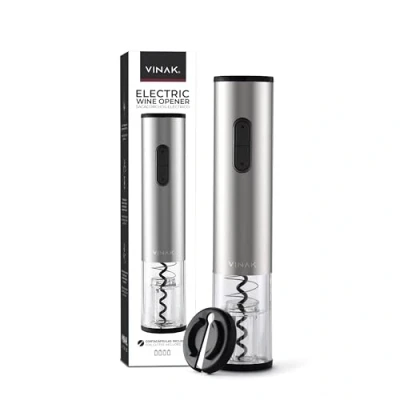 Imagen de VINAK Sacacorchos eléctrico a pilas en acero inoxidable con cortacápsulas y espiral teflonada Abridor de diseño moderno Abrebotellas sin esfuerzo (A eléctrico)