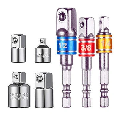 Imagen de Adaptador para Llave de Carraca, Juego 4 Pzas +Set con 3 Color Aluminio 1/4&quot; hex 3/8&quot; 1/2&quot;Llave vaso