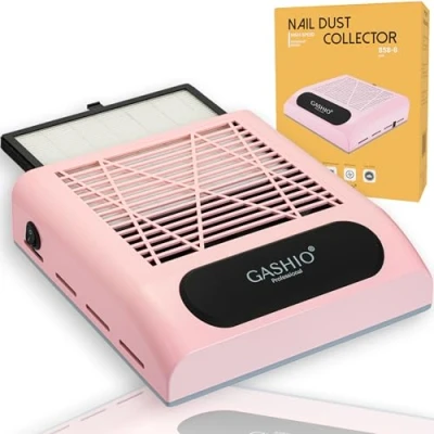 Imagen de GASHIO® aspirador de polvo uñas profesional 80 W para acrílicas, gel, potente manicura, pedicura, rosa, filtro HEPA reemplazable reutilizable