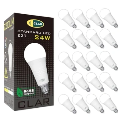 Imagen de CLAR Bombillas LED E27 Luz Calida, Bombilla E27, LED, 3000K, Calida 24W (Pack 20)