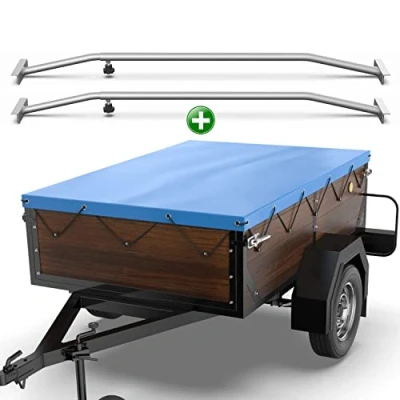 Imagen de Tarpofix® Lona para remolque plana 160 x 110 7,5 cm + 2x Soporte de (ajustable 100 145 cm) PVC Cubierta varios remolques coches 350kg &amp; 500kg