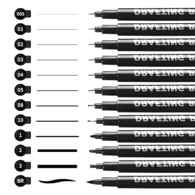 Imagen de rotulador negro punta fina, boligrafos conjunto de 12 rotuladores dibujo profesionales, tinta sin ácido, resistentes a la suciedad y luz. Ideal para niños, artistas