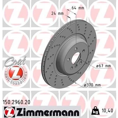 Imagen de ZIMMERMANN 150.2960.20 Disco de freno 370 24 6/5 5 112 ventilación interna, avellanado revestido altamente carbonizado BMW: Berlina, 7, Touring