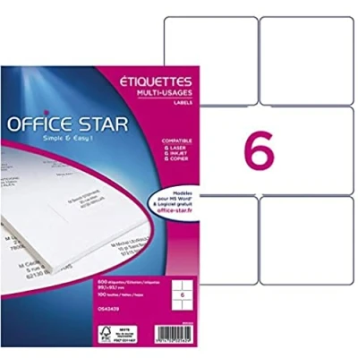 Imagen de Office Star Disco 600 Multi Purpose Labels Blanca 99,1 x 93,1 mm