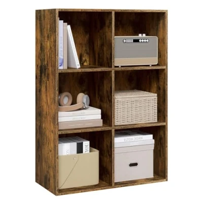 Imagen de WOLTU Librería de 6 Cubos, Estantería Mueble Almacenamiento para Dormitorio, Salón, Estudio, Oficina, Madera Ingeniería, Marrón rústico, 59,6x29x89 cm