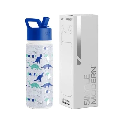 Imagen de Simple Modern Kids Water Bottle with Straw Lid Insulated Stainless Steel Reusable Tumbler for Toddlers, Girls, Boys Summit Collection 18oz, Dinosaur Roar