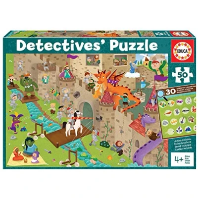 Imagen de Educa Detectives Castillo, Puzzle Infantil de 50 Piezas, Móntalo y Busca los Objetos escondidos, 4 años (18895)