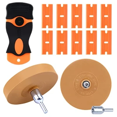 Imagen de Vegena 2 gomas de borrar con adaptador Borrador lámina para coche, goma, rascador plástico y hoja quitar las láminas, restos pegamento en el coche