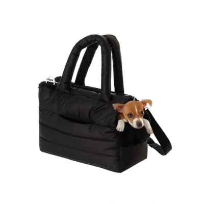Imagen de bolsa para perros, cachorros, perros pequeños y medianos, gato S hasta 5 kg, de viaje, portaperros con mosquetón, transporte, color negro